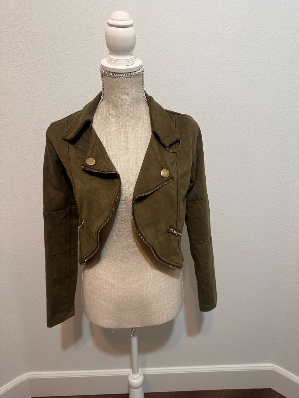 mine Olive Cropped Moto Jacket with Gold Hardware